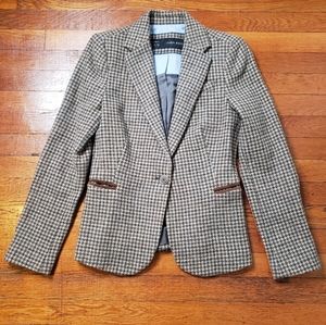 Zara Wool houndstooth blazer with elbow patch